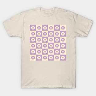 Lilac Vintage Flower Checkers T-Shirt